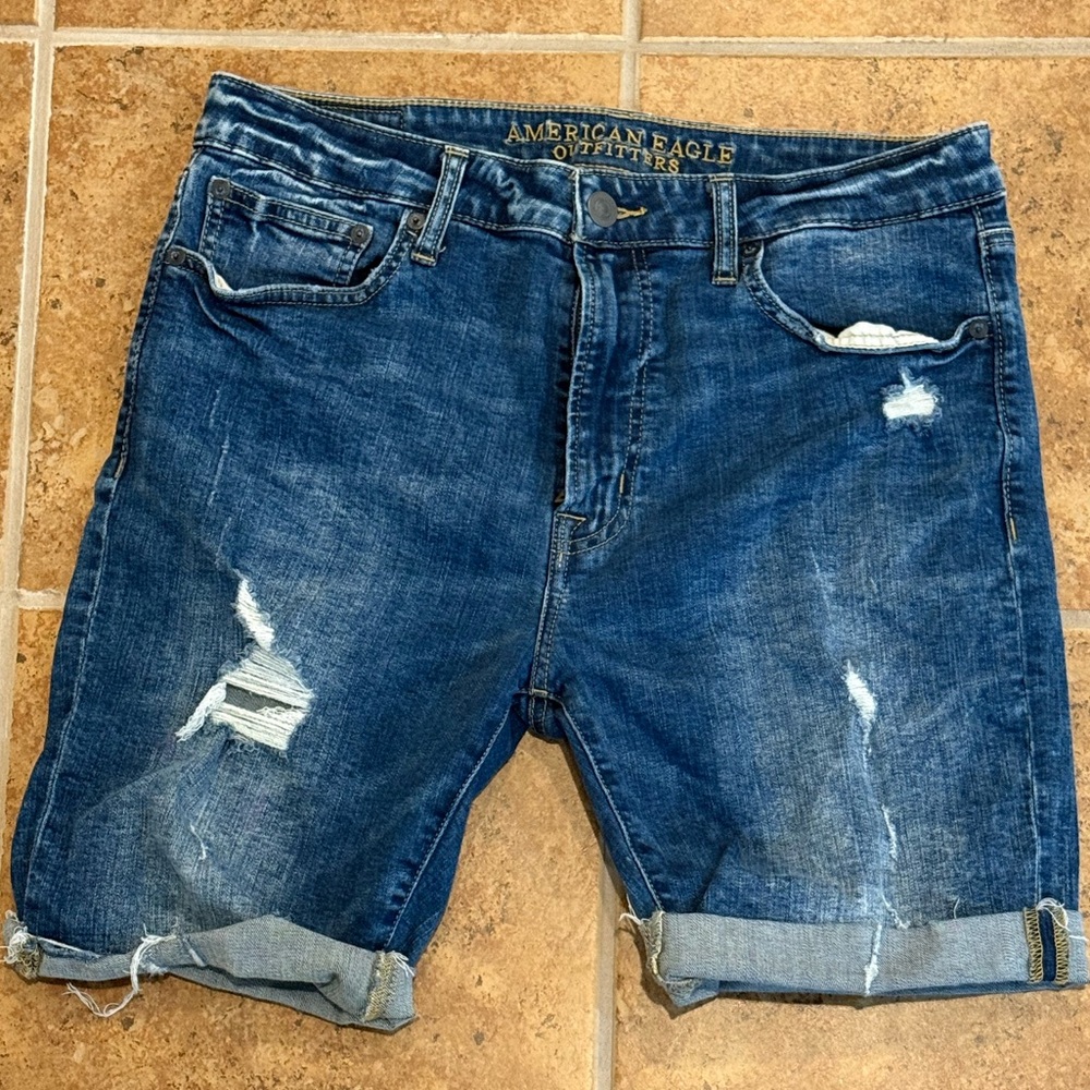 American Eagle Outfitters Men's Distressed Blue Jean Shorts
